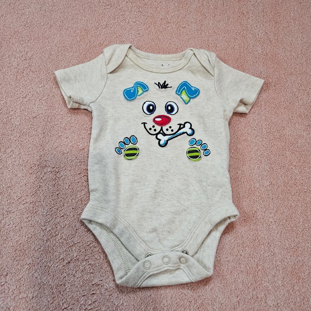 Garanimals Puppy Dog Bodysuit Size Newborn Beige Cotton Blend *Fits like 0-3 Mon